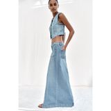Allbucks Zara, Z1975 Yama Cepli Maksi Denim Etek ABZRA5079 - Mavi - 34