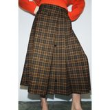 Allbucks Zara, Zw Collection Kareli Midi Etek ABZRA00122 - Yeşil - Turuncu - XS