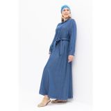 ALLDAY Açık Mavi-Yarım Patlı Kuşaklı Denim Elbise