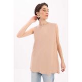 Allday BOX16008AL0 Bej %100 Pamuk Kolsuz T-shirt Tunik