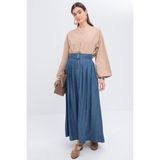 Allday Kadın Düğmeli Pileli Tencel Etek - Açık Mavi - 36