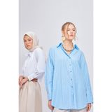 ALLDAY MAVI-BEYAZ- Pamuklu Çizgili Gömlek Tunik - Mavi - Beyaz