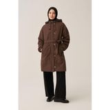 Allday W80028A0 Kadın Kemerli Astarlı Relax Şişme Mont - 40 - Kahve