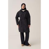 Allday W80028A0 Kadın Kemerli Astarlı Relax Şişme Mont - 40 - Lacivert
