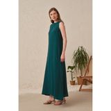 Allday Yeşil Kolsuz A Kalıp %100 Keten Elbise - XL