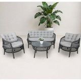 Alle Garden Maestro ANTRASİT RENK Rattan Bahçe Balkon Takımı 2+1+1 Sehpalı Vintage Bahçe Mobilyası Balkon Oturma Grubu - Antrasit