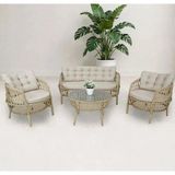 Alle Garden Maestro CAPİCİNO (BEJ) Rattan Bahçe Balkon Takımı 2+1+1 Sehpalı Vintage Bahçe Mobilyası Balkon Oturma Grubu - Cappucino - Bej