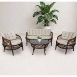 Alle Garden Maestro KOYU KAHVERENGİ Rattan Bahçe Balkon Takımı 2+1+1 Sehpalı Vintage Bahçe Mobilyası Balkon Oturma Grubu - Koyu Kahverengi