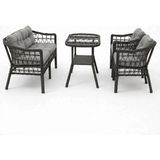 Alle Garden Mini Çay Seti 4 Kişilik Antrasit Açık Örgü Rattan Balkon Takımı Masalı 2+1+1 Bahçe Teras Veranda Oturma Grubu