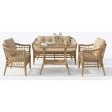 Alle Garden Mini Çay Seti 4 Kişilik Capicino Açık Örgü Rattan Balkon Takımı Masalı 2+1+1 Bahçe Teras Veranda Oturma Grubu - Cappucino - Bej