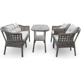 Alle Garden Mini Çay Seti 4 Kişilik Gri Kuş Yuvası Örgü Rattan Balkon Takımı Masalı 2+1+1 Bahçe Teras Veranda Oturma Grubu - Gri