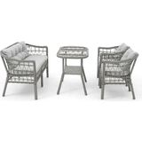 Alle Garden Mini Çay Seti 4 Kişilik GRİ Renk Açık Örgü Rattan Balkon Takımı Masalı 2+1+1 Bahçe Teras Veranda Oturma Grubu - Gri