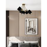 Allegra Modern Eskitme Metal Gövdeli Siyah Kumaş Şapkalı 5'li Avize | Modern Salon Aydınlatması - Eskitme - Siyah