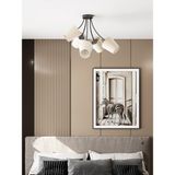 Allegra Modern Siyah Metal Beyaz Kumaş Şapkalı 5'li Avize | Modern Salon Aydınlatması - Siyah - Krem