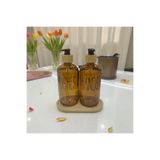 ALLEGRI 2’li Bambu Stantlı Bambu Kapaklı Renkli Cam (Amber-Pembe-Gümüş-Somon) Sıvı Sabunluk (2 × 500 ml)