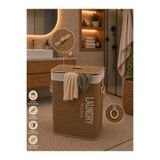 ALLEGRI Bambu Naturel Modern Kirli Çamaşır Sepeti Laundry Dressing Kapaklı Deri Kulplu 75 Litre 40x60x30 cm