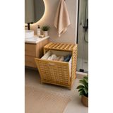ALLEGRI Bambu Orta Boy Kirli Çamaşır Sepeti Üstü Raf Şık Kapaklı Dekoratif Organizer 40x30x55 Cm
