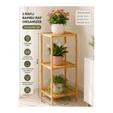 ALLEGRI Bambu Raf Ünitesi Çok Amaçlı Banyo Mutfak Organizer Düzenleyici 3 Raflı 33x36x80 Cm