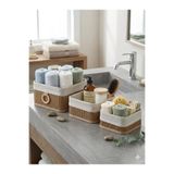 ALLEGRI Kare 3'lü Bambu Banyo Düzenleyici Seti – Kozmetik ve Havlu Organizer Sepet Yandan Tutamaçlı 25X21X17 CM