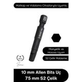 #Allen 10 mm Allen Bits Uç 7,5 cm S2 Çelik Profesyonel Alyan Tornavida Ucu Manyetik Altıgen Vida Sök