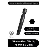 #Allen 10 Mm Allen Bits Uç 7,5 Cm S2 Çelik Profesyonel Alyan Tornavida Ucu Manyetik Altıgen Vida Sökme Takma Matkap Şarj