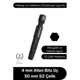 #Allen 4 Mm Allen Bits Uç 5 Cm S2 Çelik Profesyonel Alyan Tornavida Ucu Manyetik Altıgen Vida Sökme Takma Matkap Şarjlı