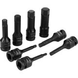 Allen Bits Lokma Seti 8 Parça 1/2" Cr-Mo Çeliği H5 H6 H8 H10 H12 H14 H17 H19 Uzunluk: 78 mm Altıgen - Siyah