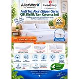 Allerworx Anti Alerjik Anti Akar Süper Geniş Çift Kişilik Tam Koruma Seti 200x200x30 cm Yastık Yatak Yorgan Kılıflı %100 Pamuk Ömür Boyu Garantili - Beyaz - 200 x 200 x 30 cm