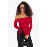 ALLEYTA Kadın Asimetrik Ön Büzgülü Uzun Kollu Straplez Yaka Crop Bluz