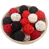 ALLHEARTDESIRES 15 ADET 5 cm Kırmızı Siyah Beyaz Küçük Dekoratif Hasır Rattan Toplar Vazo Kase Doldurucu için Doğal Küre Küreler, Kırmızı Oturma Odası Banyo Dekoru, Noel Ağacı Süsleri Ev Veranda Bahçe Asma Dekorasyon