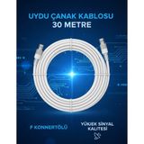 Allians 30 Metre Uydu Anten Kablosu, F Konnektör, 64 Tel, Yüksek Kaliteli Görüntü - Altın - Gri
