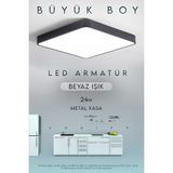Allians 30X30 cm Siyah Kasa LED Panel Avize, Salon, Banyo, Balkon, Tuvalet Işık - Seçenek 1 - Ahşap - Beyaz