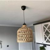 Allians El Yapımı Doğal Bambu Hasır Rattan Avize 30CM, Şık ve Sıcak Atmosfer - Seçenek 1 - Antrasit