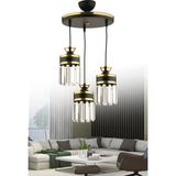Allians Eylül 3'lü Sarkıt Kristal Taşlı Modern Lüks Salon Avizesi - Seçenek 1 - Ahşap