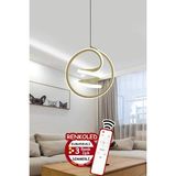 Allians Modern 3 Renk Sarkıt LED Avize, Kumandalı, Gold Detaylı - Seçenek 1 - Ahşap - Beyaz