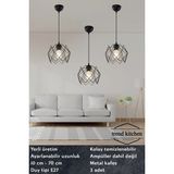 Allians Modern 3'lü Kare Tel Avize, Şık ve Elegant Aydınlatma Dekoru - Seçenek 1 - Ahşap