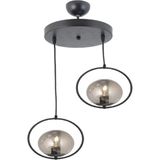 Allians Modern Füme Camlı Daire Model Ikili Siyah Sarkıt Avize - Seçenek 1 - Ahşap