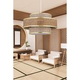 Allians Modern Trio Metal Kasalı Hasır Kaplama Bej Kumaş Salon Avize - Seçenek 1 - Ahşap - Bej