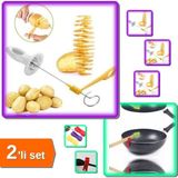 Allians Pratik Spiral Patates Dilimleyici ve Silikon Tava Kaşık Tutacağı Seti - Açık Bej