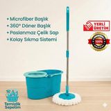 Allians Pratik Temizlik Seti, Döner Başlıklı, Sıkma Sistemli, Kolay Kullanım - Altın - Turkuaz - Seçenek 1