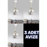 Allians Şık 3'lü Kristal Taşlı Tekli Avize Seti, Modern ve Parlak Tasarım - Seçenek 1 - Ahşap - Beyaz