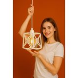 Allians Şık Geometrik Çiçek Desenli Sarkıt Avize, Retro ve Modern Tarz - Seçenek 1 - Ahşap - Beyaz