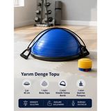 Allmart Bosu Ball | Denge Topu | 45 cm | Pilates Aleti | Direnç Lastiği + Pompa Dahil | Kaymaz Taban - Mavi