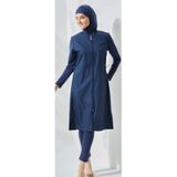 Allsea 3075 Lacivert 2 Li Kollar Lycralı Tam Boy Tesettür Mayo
