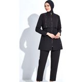 AllSea Kadın Uzun Kollu Fermuarlı Siyah Tam Tesettür Mayo C7T4N26 - 2XL