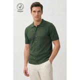 Allunique Erkek Haki İnce Örgü Kısa Kollu Rayon Yazlık Triko Gömlek | Nefes alabilen kumaş