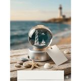 Allwin 3D Deniz Feneri Kristal Küre Gece Lambası, Yelkenli ve Martı Figürlü Işıklı Cam Küre, Dekoratif Ofis Hediyesi, Sahil Temalı Oda Dekoru,hologram Cam Küre - Çok Renkli
