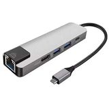 ALLY 5İN1 USB 3.1 Type C To HDMI 2xusb 3.0 RJ45 Ethernet Dönüştürücü Adaptör GRİ