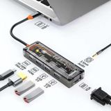 Ally 6In1 Type-C To Usb3.0 + Usb2.0 + Type-C Pd 100W + Hdmi + Vga + 3.5Mm Çoğaltıcı Hub Şeffaf