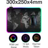 Ally Dünya Desenli Rgb LED Işıklı Oyuncu Mouse Pad 300*250*4MM-1852 - Belirtilmemiş - Siyah